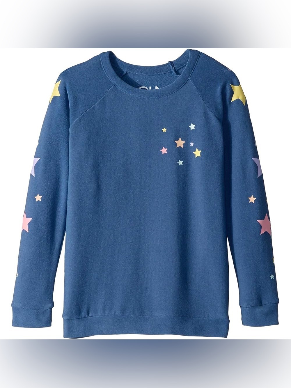 Chaser Girls Sz 8 Sweatshirt Blue Gray Crewneck Multi Star Print Stretch Raglan